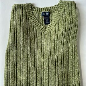VINTAGE IZOD Men's Olive V-Neck Sweater ALL COTTON XXL